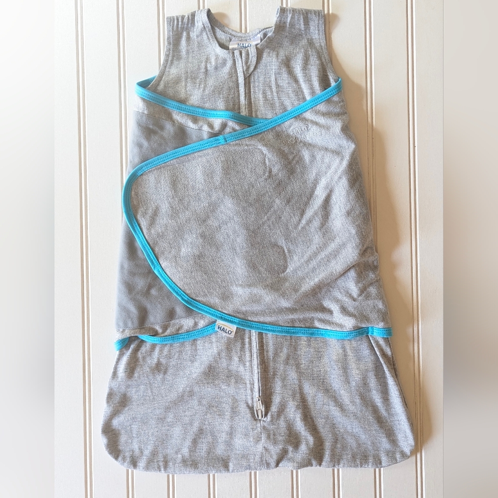 Halo Gray Swaddle with Aqua Trim